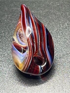 Signed ARAY 2006 art glass pendant red blue swirl lampwork focal bead handmade